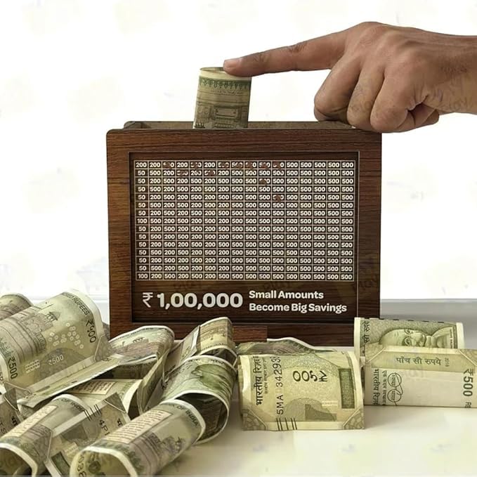 Dharmsaar Money Bank Chandan Wood Wooden Piggy Bank for Kids and Adults, Coin Box with Carved Design, Savings Box, Mini Bank, Wooden Coin Box, Money Saver, Piggy Bank with Numbers - Image 4