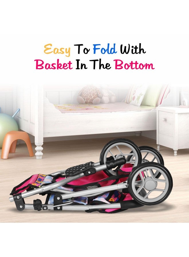 fash n kolor® Baby Doll Stroller Gift for Kids, Toy Doll Stroller with Adjustable Canopy & Storage Basket Push Pram Baby Stroller for Dolls - Foldable Doll Stroller for Pretend Play Dolls Accessories - Image 4