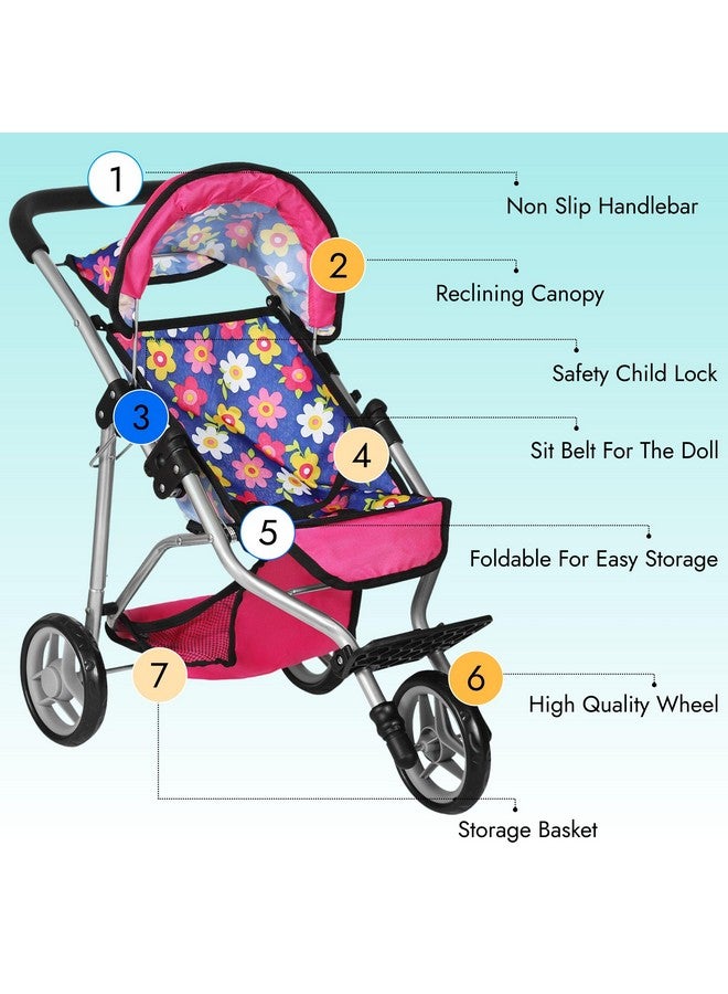 fash n kolor® Baby Doll Stroller Gift for Kids, Toy Doll Stroller with Adjustable Canopy & Storage Basket Push Pram Baby Stroller for Dolls - Foldable Doll Stroller for Pretend Play Dolls Accessories - Image 3