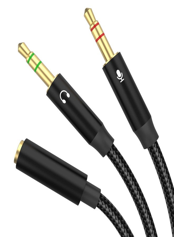 Arzweyk Headphone Splitter Mic Cable, 3.5mm Female to Dual Male Audio Stereo Y Splitter Compatible with HyperX Cloud II/Cloud Alpha/Cloud Flight/Cloud Silver, Astro A10 A40 for PC, Laptop, Desktop - Image 1