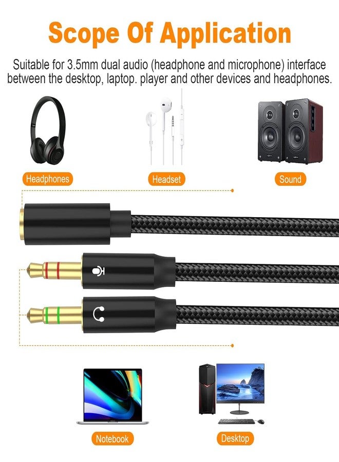Arzweyk Headphone Splitter Mic Cable, 3.5mm Female to Dual Male Audio Stereo Y Splitter Compatible with HyperX Cloud II/Cloud Alpha/Cloud Flight/Cloud Silver, Astro A10 A40 for PC, Laptop, Desktop - Image 2