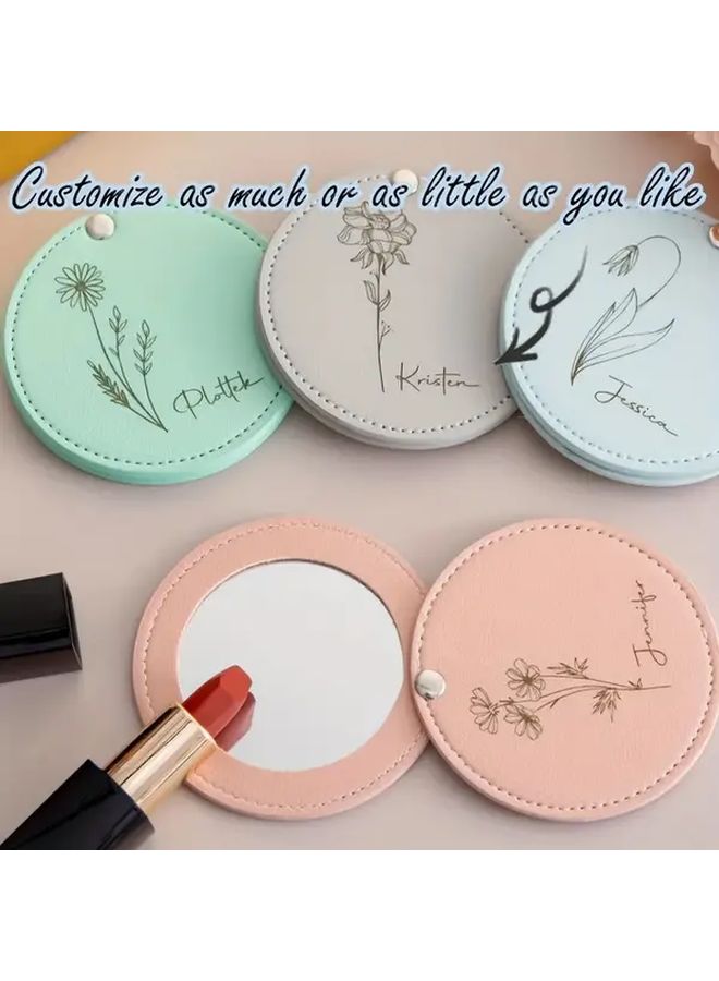 Purple Personalized Compact Mirror 5pcs Custom Name Text Elegant Floral Design Pastel Colors for Women - Image 1