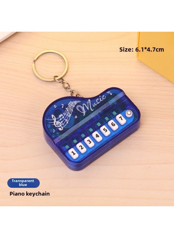 Mini Piano Keychain Luminous Handheld Music Electronic Organ Toy Bag Pendant Pendant Grasp Gifts Wholesale-Color:Transparent Blue Piano-round Hanging Ring - Image 1