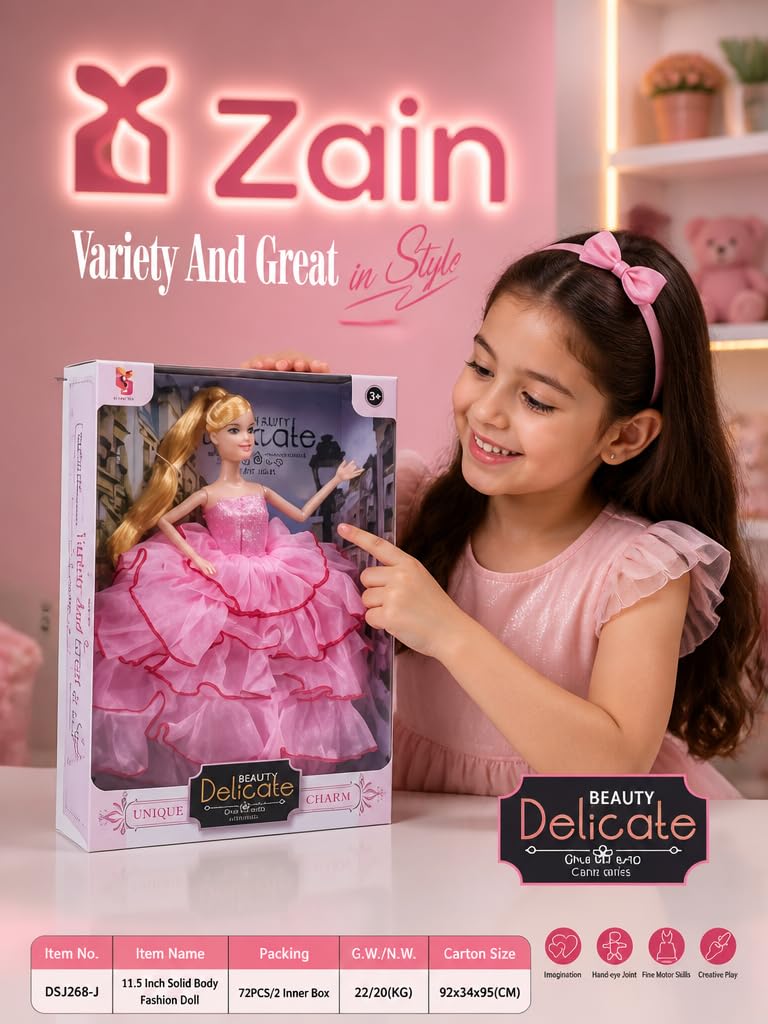 Zain Unique Charm Collection 11 5 Inch Fashion Doll in Ruffled Pink Evening Dress Variety and Great in Style - Image 3