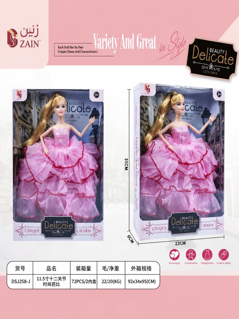 Zain Unique Charm Collection 11 5 Inch Fashion Doll in Ruffled Pink Evening Dress Variety and Great in Style - Image 2