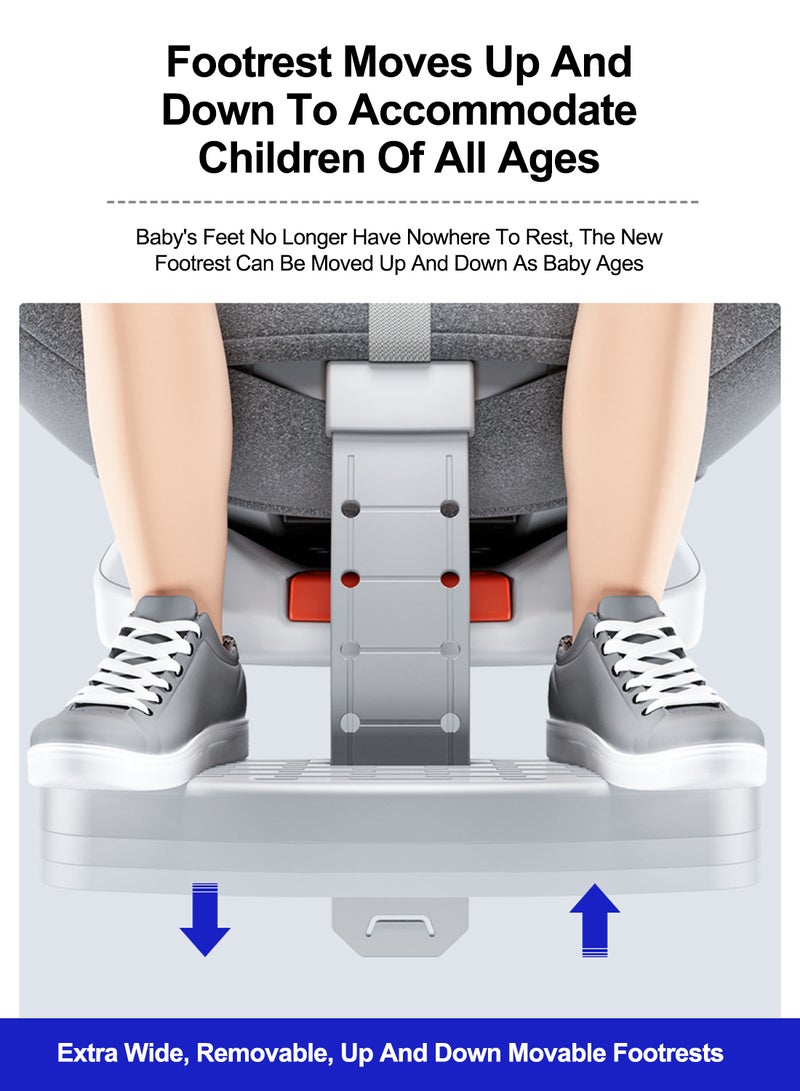 ما بيبي متعددة الوظائف مقعد عربة طفل 360 درجة الروتاري مقعد السلامة ، ومناسبة للأطفال من 0 أشهر إلى 12 سنة ، مع مسند القدمين - Image 4