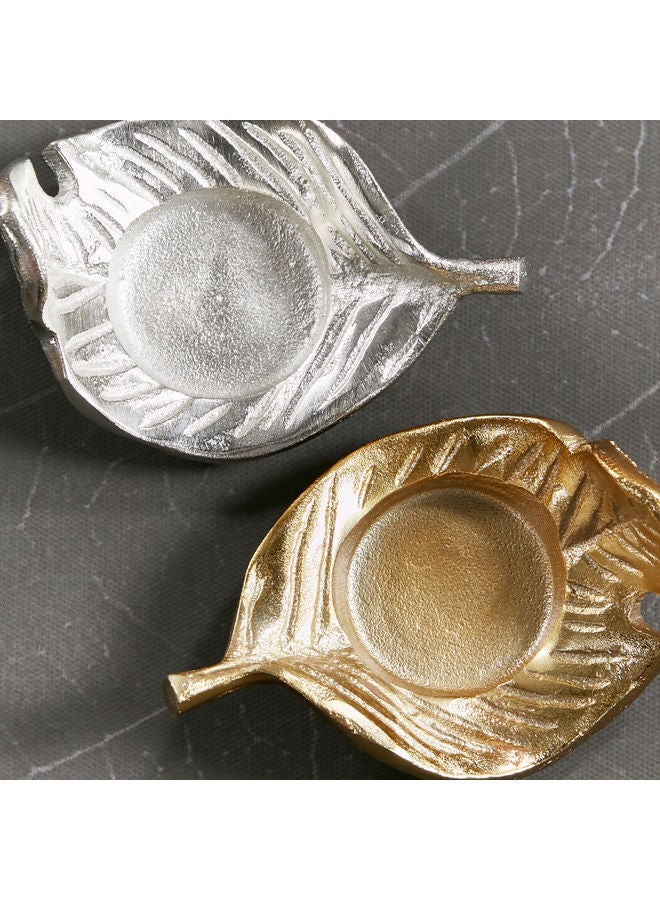 NIBEMINENT Leaf Tealight Candle Holder Silver 5x7.5x10.75cm  - Image 3