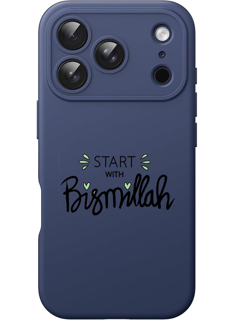 Theodor Protective Slim Fit Case Liquid Silicone Cover with Full Body Protection Anti-Scratch Shockproof Case For Apple iPhone 17 Pro (Blue) Start with Bismillah Black - Image 1