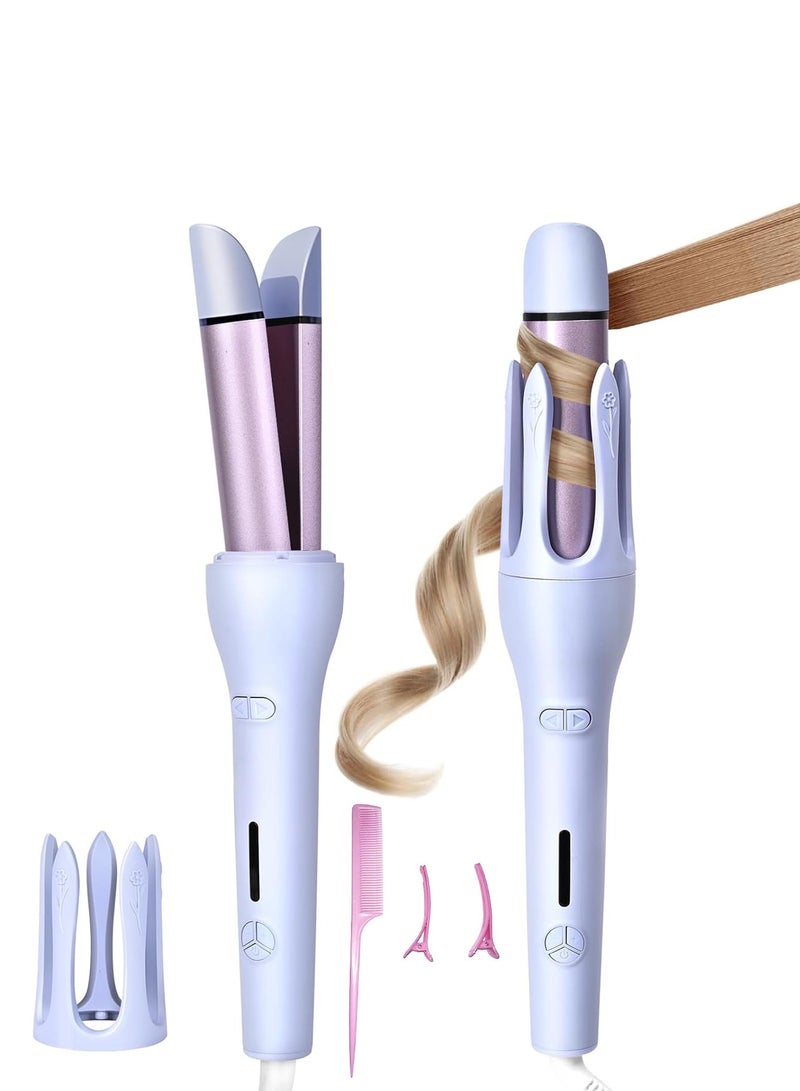 Beauenty 32mm Automatic Curling Iron and Straightener 2 in 1, Fast Heat-up, Long-lasting Style, Ionic Curler, Purple - Image 2
