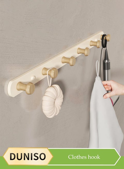 Coat Hooks Wall Mounted, multifunctional heavy duty Wall Hanger,  modern wooden wall mounted clothes hanger，with 6 hooks, waterproof and rust proof, suitable for kitchen, bedroom, bathroom, entrance hall