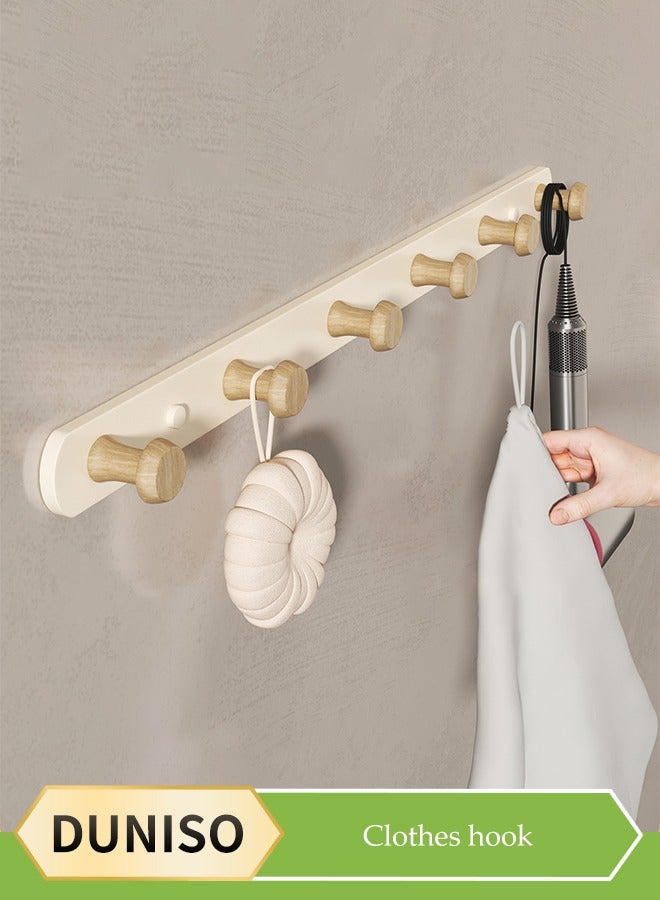 DUNISO Coat Hooks Wall Mounted, multifunctional heavy duty clothes hanger,  modern wooden wall mounted clothes hanger，with 6 hooks, waterproof and rust proof, suitable for kitchen, bedroom, bathroom, entrance hall - Image 1
