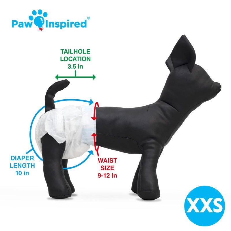 Paw Inspired Disposable Dog Diapers, Female Dog Diapers Ultra Protection, Diapers for Dogs in Heat, Excitable Urination, or Incontinence, XXS 32 Count - Image 5