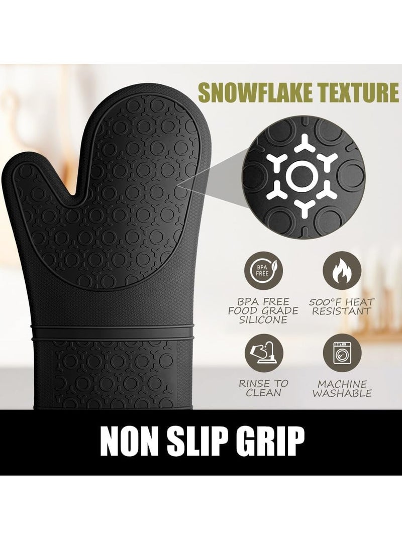 Relex Silicone Kitchen Oven Mitts, 6pcs BPA Free Non-Slip Black Oven Mittens, Long Flexible Thick Gloves, Heat Resistant Pot Holders and Oven Mitts, Suitable for Cooking Baking Kitchen Mitten  - Image 3
