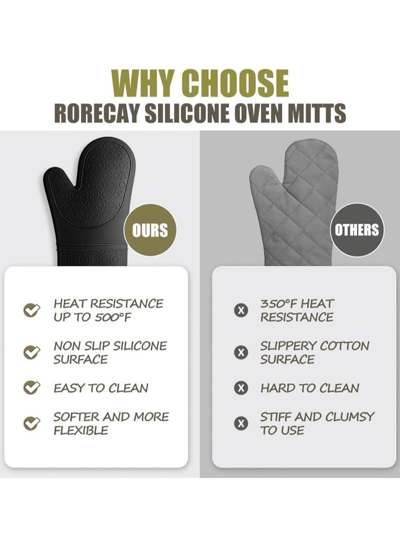 Relex Silicone Kitchen Oven Mitts, 6pcs BPA Free Non-Slip Black Oven Mittens, Long Flexible Thick Gloves, Heat Resistant Pot Holders and Oven Mitts, Suitable for Cooking Baking Kitchen Mitten  - Image 4