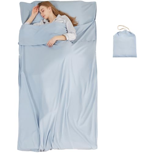RHINSBENF Sleeping Bag Liner Camping Adult Sleep Sack Lightweight Travel Sheet for Hotel Bed Compact Ultralight Essential Cleaning Supplies Kit Travel Bedding Set for Backpacking (Blue & Single) - Image 1
