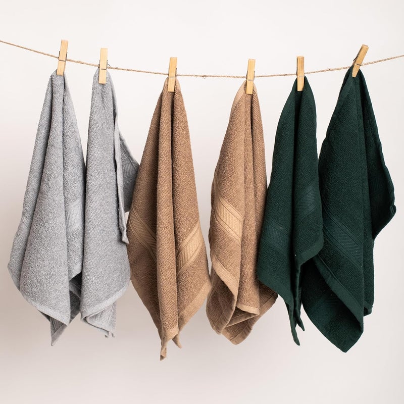 Furnofy 450 GSM Hand Towel Set of 6 Soft Absorbent Quick Dry Towel for Gym Home Kitchen Pool Travel 40x60 cm Grey Olive Beige - Image 2