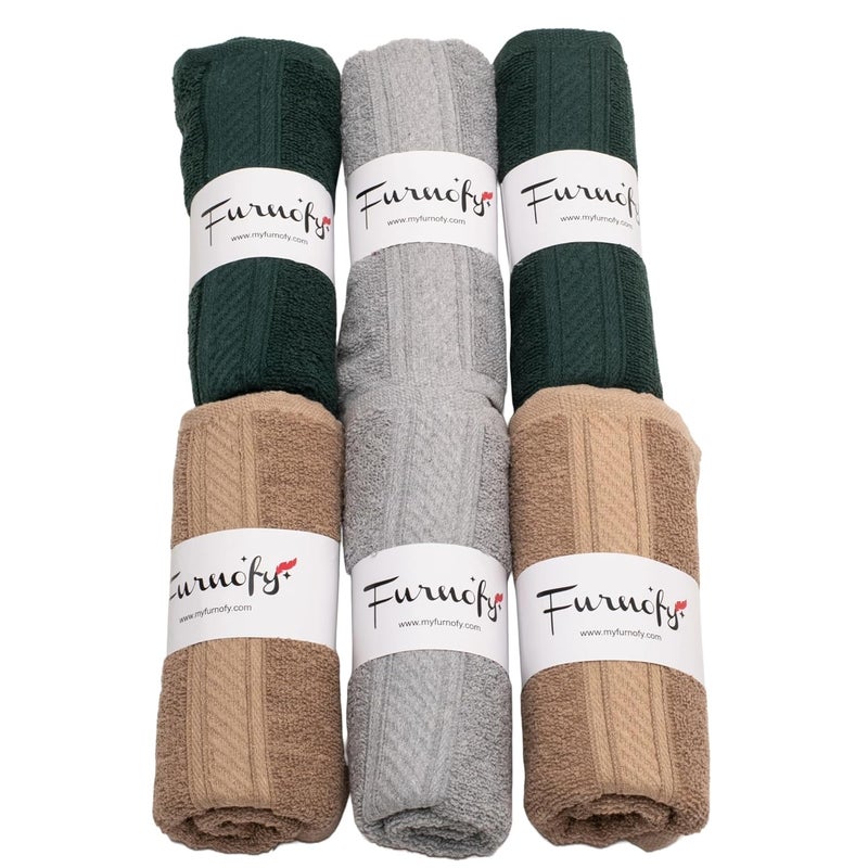 Furnofy 450 GSM Hand Towel Set of 6 Soft Absorbent Quick Dry Towel for Gym Home Kitchen Pool Travel 40x60 cm Grey Olive Beige - Image 1