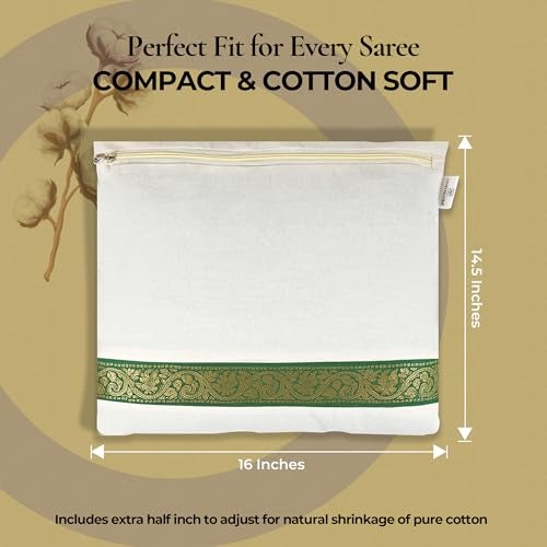 Linensutra Cotton Saree Covers/Bags for Storage with Zip Closure|Transparent Mesh Window Single Big Size (16 X 14.5 inches)| Beige (Pack of 6) - Image 3
