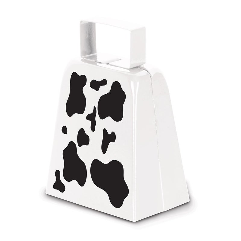 Beistle Novelty Metal Farm Animal Theme Birthday Party Western Favors, Cow Print Cowbell, White/Black - Image 1