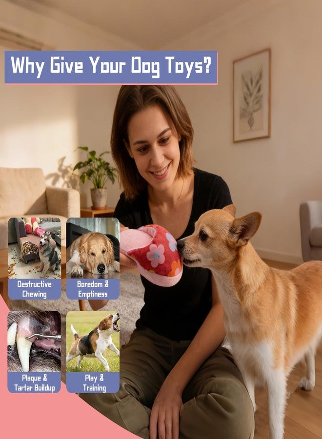 YXQ Dog Squeak Toy 2Pcs Pet Interactive Chew Toy Shoe Pet Slippers Plush for Dog Teething and Playing and Chewing（Red + Blue） - Image 4