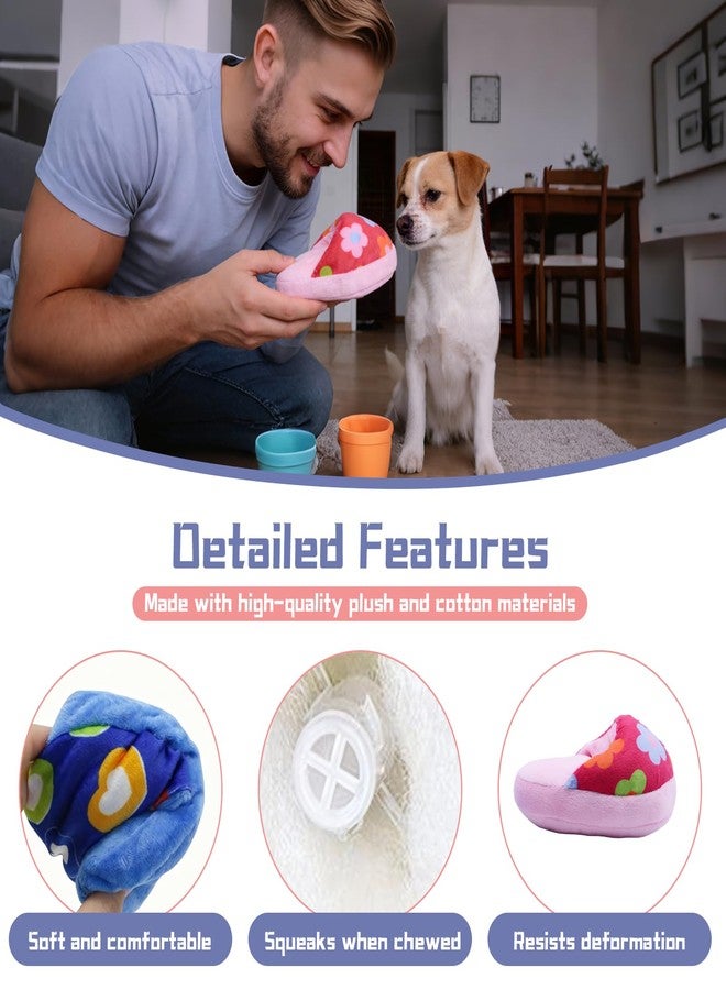 YXQ Dog Squeak Toy 2Pcs Pet Interactive Chew Toy Shoe Pet Slippers Plush for Dog Teething and Playing and Chewing（Red + Blue） - Image 5