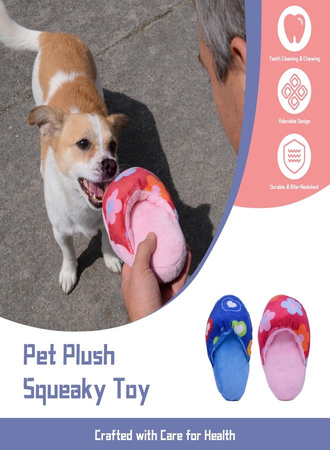 YXQ Dog Squeak Toy 2Pcs Pet Interactive Chew Toy Shoe Pet Slippers Plush for Dog Teething and Playing and Chewing（Red + Blue） - Image 3