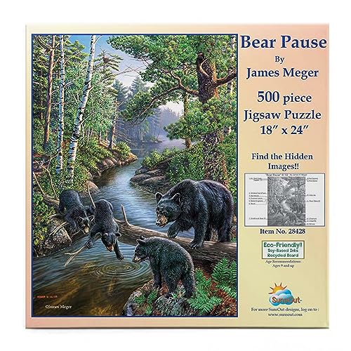 SUNSOUT INC Bear Pause 500 pc Jigsaw Puzzle by Artist James Meger Finished Size 18 x 24 MPN 28428 - Image 1