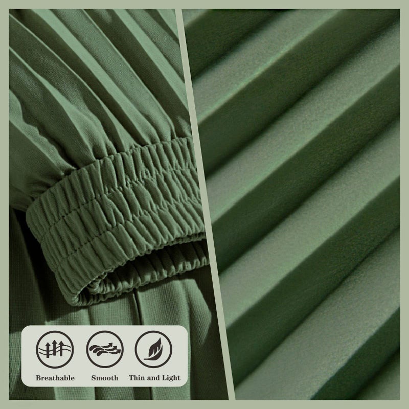 Basoteeuo Green Pleated Skirt for Women Midi Length Summer High Waisted A Line Elastic Waist Skirts M - Image 3