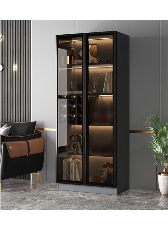 Generic Display Cabinet with Glass Doors and LED Lights, Transparent Showcase Display Boxes,for Collectible, Living Room, Office (Black)  - Image 1