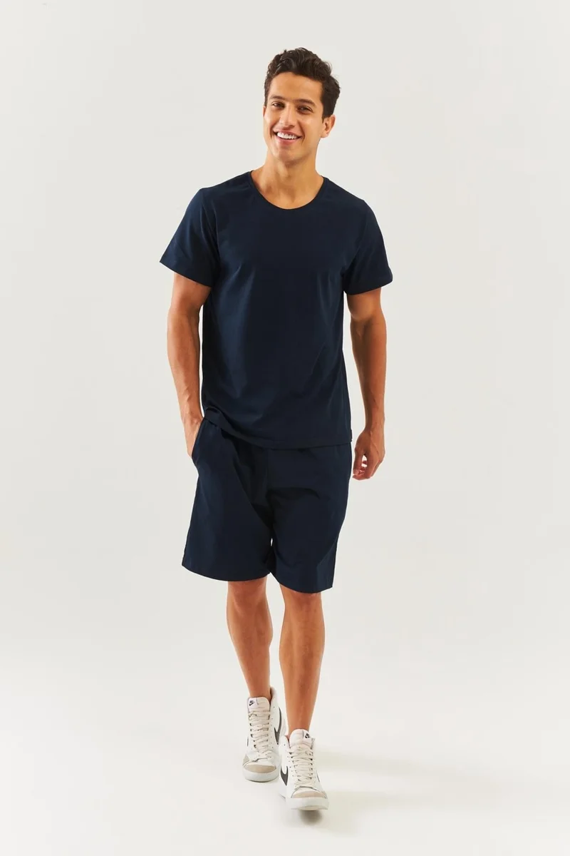 Butikgiz Lacivert Oversize RahatPamuklu Penye Bisiklet Yaka Kısa Kol Basic T-Shirt Classic Collection
