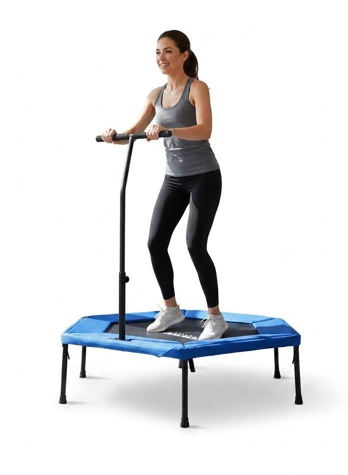 Axox Fitness 50-Inch Hexagonal Fitness Trampoline with Safety Handle, Heavy Duty Rebounder for Adults, Indoor Cardio Exercise Trampoline, Home Gym Mini Trampoline for HIIT, Balance & Core Training, 120 kg Capacity - Image 1