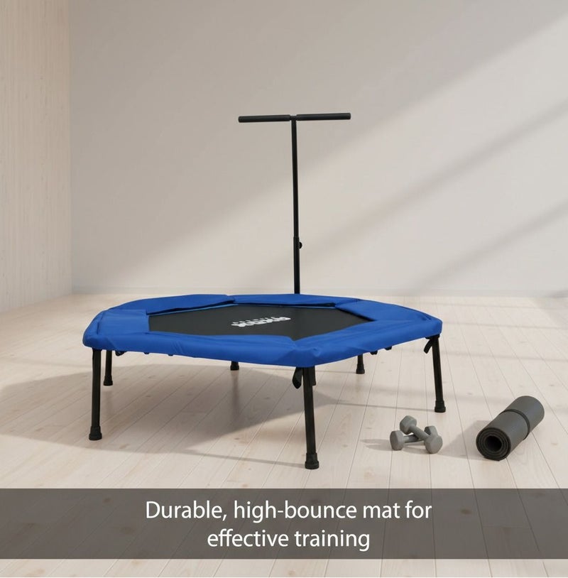 Axox Fitness 50-Inch Hexagonal Fitness Trampoline with Safety Handle, Heavy Duty Rebounder for Adults, Indoor Cardio Exercise Trampoline, Home Gym Mini Trampoline for HIIT, Balance & Core Training, 120 kg Capacity - Image 3
