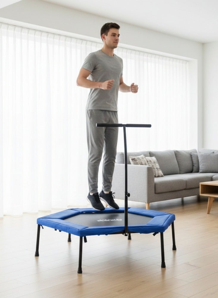 Axox Fitness 50-Inch Hexagonal Fitness Trampoline with Safety Handle, Heavy Duty Rebounder for Adults, Indoor Cardio Exercise Trampoline, Home Gym Mini Trampoline for HIIT, Balance & Core Training, 120 kg Capacity - Image 4