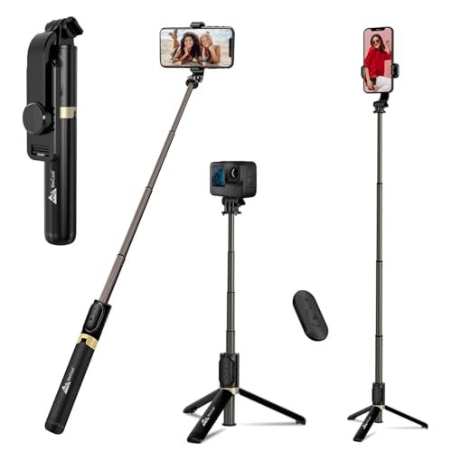WeCool Quadripod Selfie Stick Extendabable Upto 40Inches with 360 Rotational Mobile Holder,Rechargeble Bluetooth Remote,inbuild 1/4" Screw for Wide Compatibility - Image 1