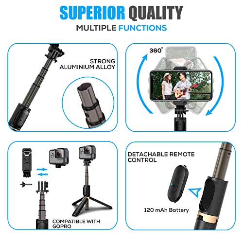 WeCool Quadripod Selfie Stick Extendabable Upto 40Inches with 360 Rotational Mobile Holder,Rechargeble Bluetooth Remote,inbuild 1/4" Screw for Wide Compatibility - Image 2
