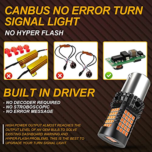 NATGIC Amber 1156 P21W LED Bulb Yellow Canbus Error Free Turn Signal Light BA15S Led Built-in Resistor No Hyper Flash No Error For Blinker Light Indicator Light Side Marker Light 2000Lm 21W(Pack Of 2) - Image 4