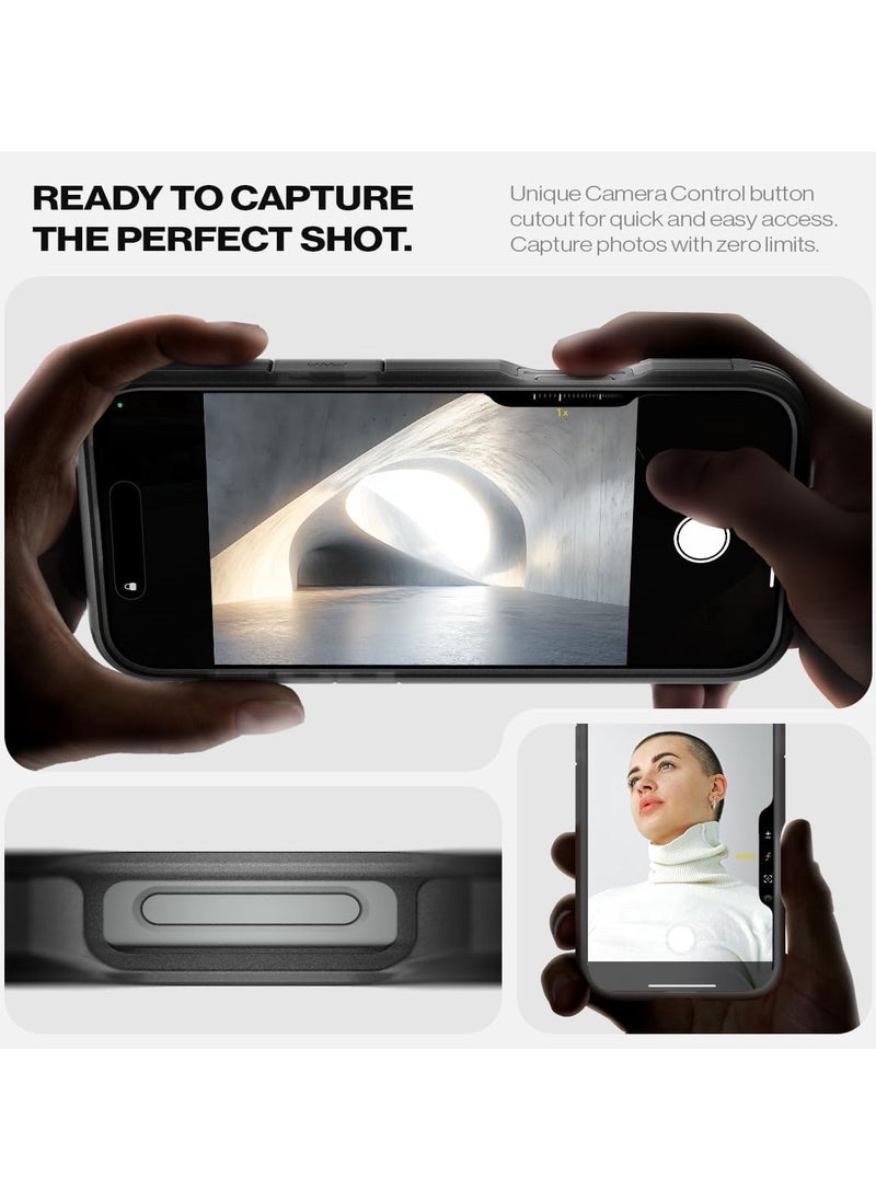 جراب Tough Armor MagFit AI لهاتف iPhone 16 Pro مع حامل (2024) من MagSafe - أسود فاتح