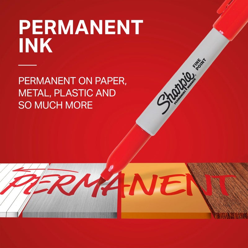 Sharpie Permanent Markers, Fine Tip, Red, 12 Count - Office Supplies, Quick Drying, Fade Resistant, For Plastic, Metal, Wood, And More - Image 2