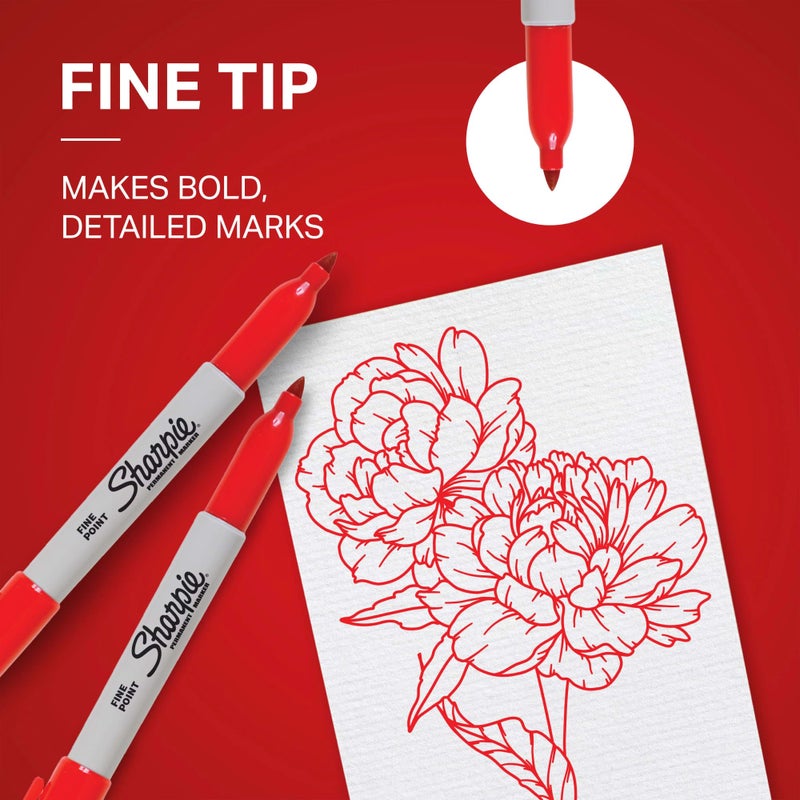 Sharpie Permanent Markers, Fine Tip, Red, 12 Count - Office Supplies, Quick Drying, Fade Resistant, For Plastic, Metal, Wood, And More - Image 3