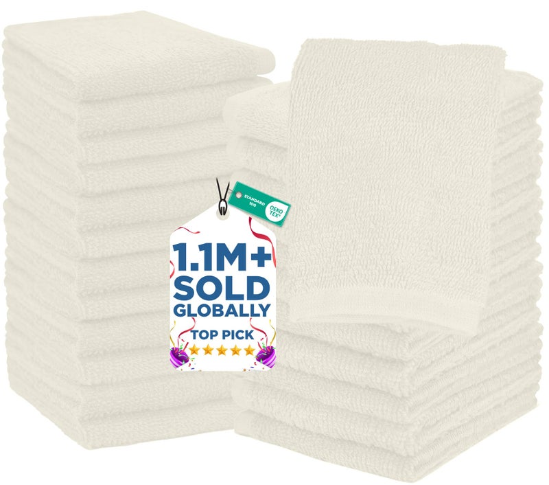 DAN RIVER 24 Pack Wash Cloths for Showering [12x12] - 100% Cotton Washcloths Premium Quality Flannel Face Cloths for Bathroom, Highly Absorbent and Soft Feel Wash Clothes, Ivory - Image 1