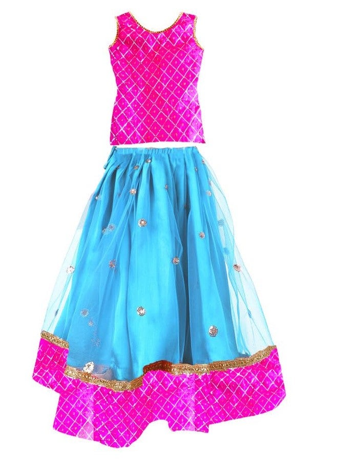 HIBA CREATIONS Baby Girl Sky Blue and pink lehenga choli 4-5 Years - Image 1