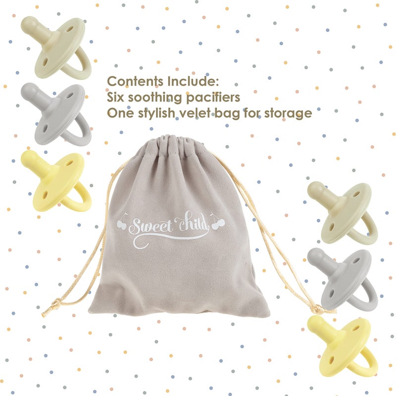 Sweet Child Pacifiers 0-18 Months, Set of 6 Ultra-Light Silicone Binkies with Collapsible Handle & 3 Air Holes for Added Safety, Best Newborn Pacifiers for Baby Boys Or Girls - Image 2