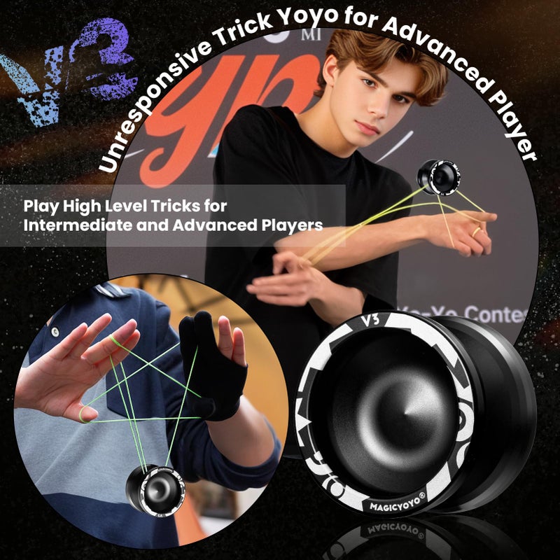 MAGICYOYO V3 Yoyo for Kids 8-12 or Above, Responsive Yoyo Professional with Dual Function, Professional Trick Yo yo for Adults with 12 Yo-yo Strings, KK Bearing, Bearing Puller, Axle,Case Bag -Black - Image 4