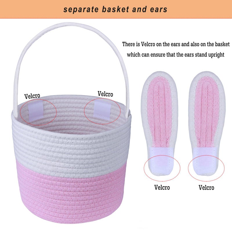 K-MLICE Easter Basket, Empty Easter Baskets for Kids Boys Girls with Bunny Tag Egg Basket Eater Gifts Basket Toddler Teens Babys First Easter Basket with Handle Pink White - Image 4