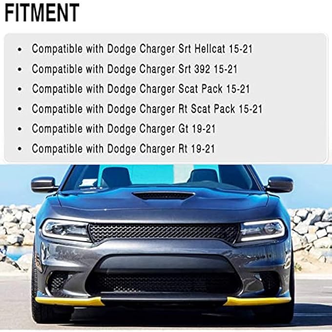 sosega Front Bumper Lip Splitter Protector Compatible with Dodge Charger Hellcat/SRT 392 / Scat Pack/RT Scat Pack/GT/RT (Yellow) - Image 4