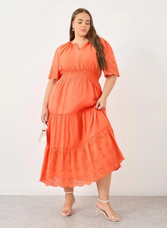 Styli Plus Size Cotton Tiered Maxi Dress
