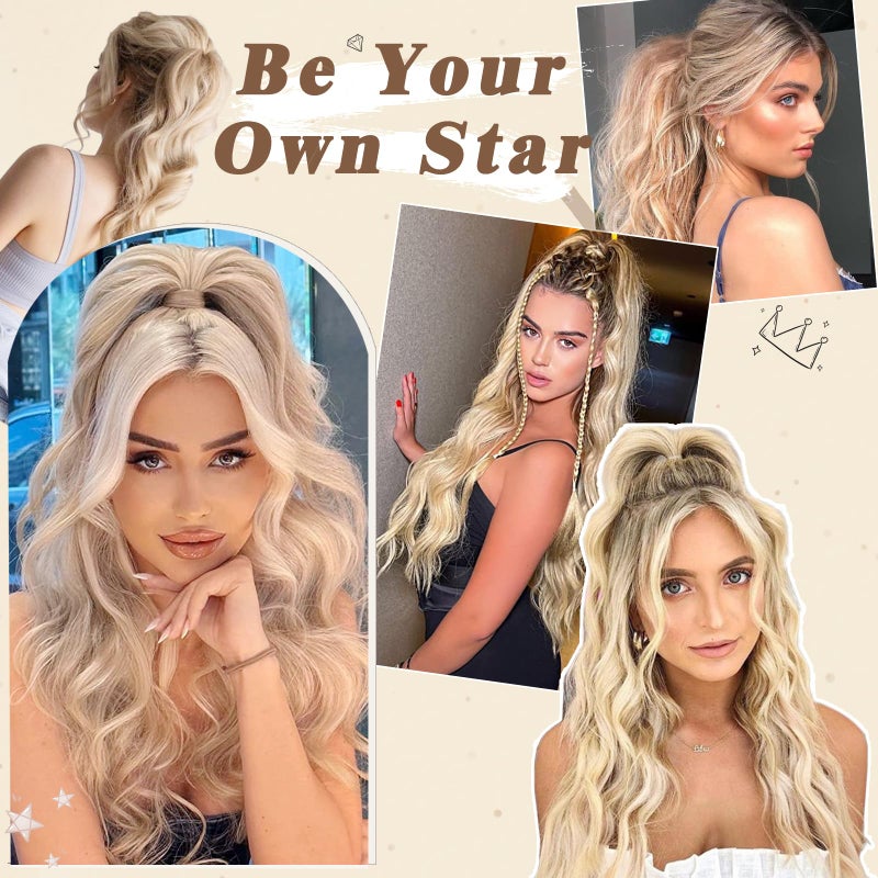 BARSDAR Short Wavy Drawstring Ponytail - 16 Inch Synthetic Clip in Hair Extensions - Ash Brown Mixed - Image 5