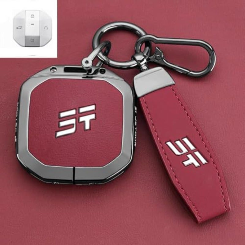 Jetour Car Key Fob Cover Case for Freedom Traveller 2025 2026 Shanhai T1 T2 4 Button Protective Red with Keychain - Image 2