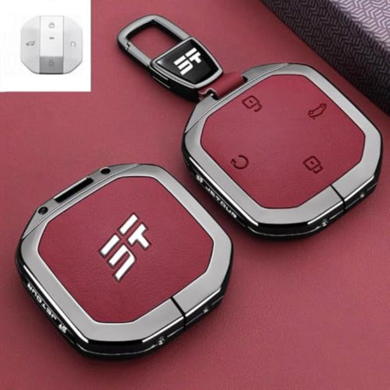 Jetour Car Key Fob Cover Case for Freedom Traveller 2025 2026 Shanhai T1 T2 4 Button Protective Red with Keychain - Image 5