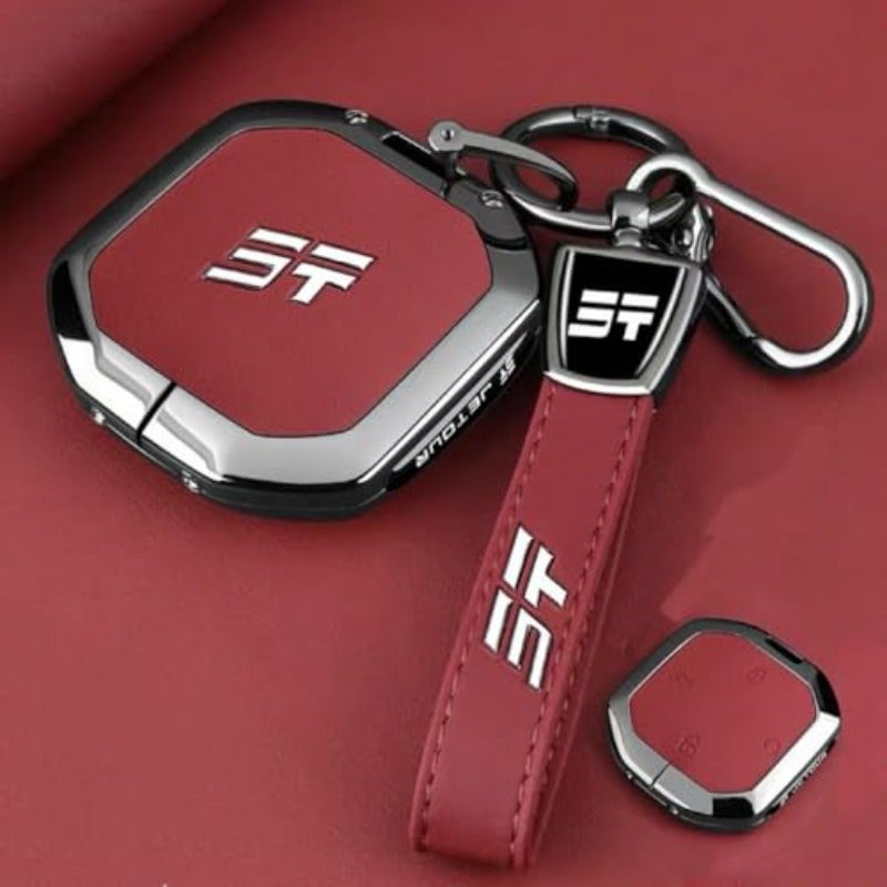 Jetour Car Key Fob Cover Case for Freedom Traveller 2025 2026 Shanhai T1 T2 4 Button Protective Red with Keychain - Image 1